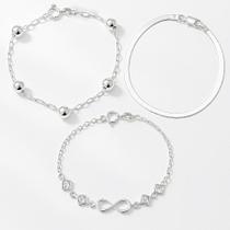 Conj. 3 Pulseiras Prata Maciça 925 Infinito Laminada Bolinha Conj. 3 Pulseiras Prata Maciça 925 Infinito Laminada Bolinha