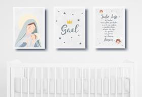 Conj 3 Quadros Infantil Quarto Bebê Menino Nossa Senhora Nome e Oração Anjo Conj 3 Quadros Infantil Quarto Bebê Menino Nossa Senhora Nome e Oração Anjo