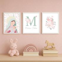 Conj 3 Quadros Infantil Quarto Bebê Nossa Senhora Nome Floral A4 Conj 3 Quadros Infantil Quarto Bebê Nossa Senhora Nome Floral A4