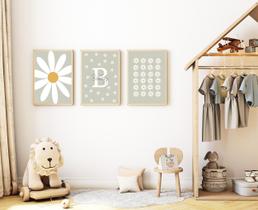 Conj 3 Quadros Infantil Quarto de Bebê Margaridas Menina A4 Conj 3 Quadros Infantil Quarto de Bebê Margaridas Menina A4
