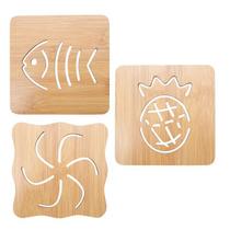 Conj 3 Trio Descanso De Panela Decorativo Cozinha Mesa Posta Em Bambu Natural Resistente Multiuso