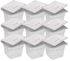 CONJ 30 CUBAS Gastronômicas Em POLICARBONATO GN 1/6X100 mm 1,5 Litros + 30 TAMPAS 1/6 Em POLI Sem ABERTURA CAMBRO