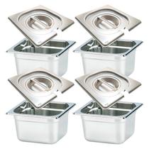 CONJ 4 CUBAS Gastronômicas Em INOX GN 1/6x100 mm 1,5 Litros + 4 TAMPAS 1/6 Em INOX Com ABERTURA Para Colher ZAHAV CONJ 4 CUBAS Gastronômicas Em INOX GN 1/6x100 mm 1,5 Litros + 4 TAMPAS 1/6 Em INOX Com ABERTURA Para Colher ZAHAV