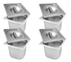 CONJ 4 CUBAS Gastronômicas Em INOX GN 1/6x150 mm 2,2 Litros + 4 TAMPAS 1/6 Em INOX Sem Abertura ZAHAV CONJ 4 CUBAS Gastronômicas Em INOX GN 1/6x150 mm 2,2 Litros + 4 TAMPAS 1/6 Em INOX Sem Abertura ZAHAV
