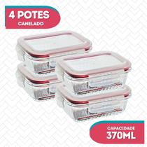 Conj 4 Pote Vidro Hermético Marmita Fitness 370ml Microondas Conj 4 Pote Vidro Hermético Marmita Fitness 370ml Microondas