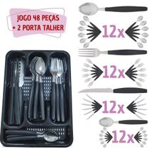 Conj 48 Talheres Inox Berlim C/ 2 Porta Talheres Preto