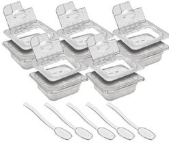 CONJ 5 CUBAS Gastronômicas Em POLICARBONATO 1/6X65 mm 900/1000 ml + 5 TAMPAS 1/6 Em POLi Com FLIP, DOBRADIÇA e ABERTURA SB + COLHER Em POLI CAMBRO CONJ 5 CUBAS Gastronômicas Em POLICARBONATO 1/6X65 mm 900/1000 ml + 5 TAMPAS 1/6 Em POLi Com FLIP, DOBRADIÇA e ABERTURA SB + COLHER Em POLI CAMBRO