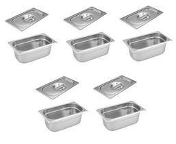 CONJ 5 Cubas Gastronômicas Inox GN 1/3X100 mm 3,3 Litros + 5 TAMPAS 1/3 Em INOX SEM ABERTURA ZAHAV