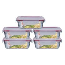 Conj. 5 Potes Vidro Retangular Mantimentos 640ml Canelado Conj. 5 Potes Vidro Retangular Mantimentos 640ml Canelado