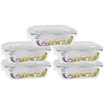 Conj. 5 Potes Vidro Retangular Mantimentos 640ml