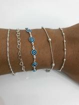 Conj. 5 Pulseiras Prata 925 Bola Olho Grego Torcida Conj. 5 Pulseiras Prata 925 Bola Olho Grego Torcida
