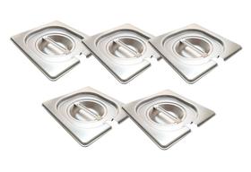 CONJ 5 TAMPAS 1/6 Em INOX Com ABERTURA Para Colher Para CUBAS Em INOX ZAHAV