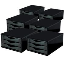CONJ. 6 Caixa Arquivo Gaveteiros Em MDF Black Piano Com 3 Gavetas Black PIano Referência 3362 SOUZA