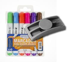 Conj 6 caneta marcador para quadro branco sortido novas cores brw ca3000 + apagador porta caneta