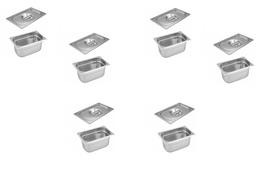 CONJ 6 CUBAS Gastronômicas Em INOX GN 1/4x100 mm 2,7 Liltros + 6 TAMPAS 1/4 Em INOX Sem ABERTURA ZAHAV