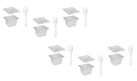 CONJ 6 CUBAS Gastronômicas Em POLICARBONATO GN 1/6X100 mm 1,5 Litros + 6 TAMPAS 1/6 Em POLI Com ABERTURA CAMBRO + 6 COLHERES 21 cm SB