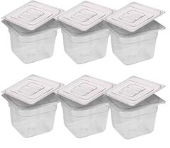 CONJ 6 CUBAS Gastronômicas Em POLICARBONATO GN 1/6X100 mm 1,5 Litros + 6 TAMPAS 1/6 Em POLI Sem ABERTURA CAMBRO
