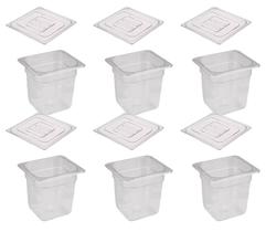 CONJ 6 CUBAS Gastronômicas Em POLICARBONATO GN 1/6X150 mm 2,2 Litros + 6 TAMPAS 1/6 Em POLI Sem Abertura CAMBRO CONJ 6 CUBAS Gastronômicas Em POLICARBONATO GN 1/6X150 mm 2,2 Litros + 6 TAMPAS 1/6 Em POLI Sem Abertura CAMBRO