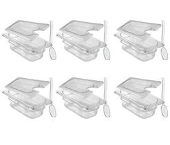 CONJ 6 CUBAS Gastronômicas Em POLICARBONATO GN 1/9X65 mm 590 ml + 6 TAMPAS 1/9 Em POLI Com ABERTURA CAMBRO + 6 COLHERES 21 cm SB