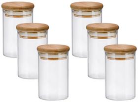 Conj. 6 potes hermetico vidro boro c/tampa bambu 110ml