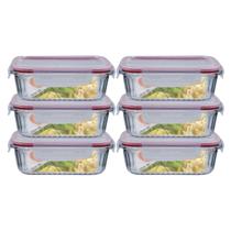 Conj. 6 Potes Vidro Retangular Mantimentos 1520ml Canelado