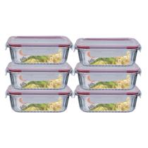 Conj. 6 Potes Vidro Retangular Mantimentos 640ml Canelado