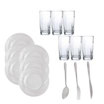 Conj 6 Pratos Acqua Fundo 6 Copos Texas Transparente 18 Talheres