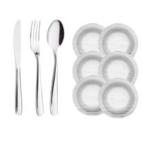 Conj 6 Pratos Diamante Fundo 18 Talheres Inox Refeição Conj 6 Pratos Diamante Fundo 18 Talheres Inox Refeição