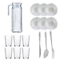 Conj 6 Pratos Estrela 6 Copos Arizona 1 Jarra Suiça 18 Talheres Conj 6 Pratos Estrela 6 Copos Arizona 1 Jarra Suiça 18 Talheres