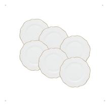 Conj 6 pratos sobremesa Porcelana Maldivas com fio de ouro 21cm