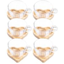 Conj 6 Xícaras e Pires Coração Madeira 12pçs