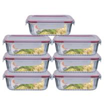 Conj. 7 Potes Vidro Retangular Mantimentos 640ml Canelado Conj. 7 Potes Vidro Retangular Mantimentos 640ml Canelado