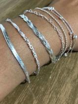 Conj. 7 Pulseira C/ Extensor Prata 925 Fio Bola Laminada