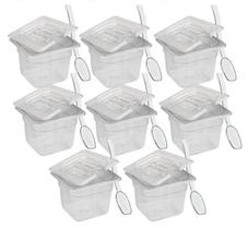 CONJ 8 CUBAS Gastronômicas Em POLICARBONATO GN 1/6X100 mm 1,5 Litros + 8 TAMPAS 1/6 Em POLI Com ABERTURA CAMBRO + 8 COLHERES 21 cm SB