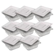 Conj 8 CUBAS GASTRONÔMICAS Em POLICARBONATO GN 1/6X65 mm 900 ml + 8 TAMPAS 1/6 EM POLI Sem ABERTURA CAMBRO