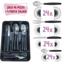 Conj 96 Talheres Inox Berlim C/ 4 Porta Talheres Preto