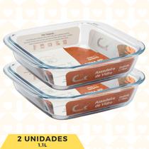 Conj. Assadeiras Vidro Resistente 1,1L Forma Retangular 2Un