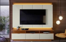 Conj. Bancada Marrocos 3 Portas com Painel P/ Tvs Até 75" - Jequitiba/Off White Perolizado