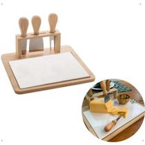 Conj Bandeja Bambu c/3 Pcs p/Queijo Aço Inox Cabo Bambu 23cm