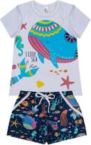 Conj. Blusa I Love Sea e Shortinho Peixinhos de Cotton - Kappes Conj. Blusa I Love Sea e Shortinho Peixinhos de Cotton - Kappes