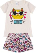 Conj. Blusa Meow e Shortinho Gatinhos de Cotton - Kappes Conj. Blusa Meow e Shortinho Gatinhos de Cotton - Kappes