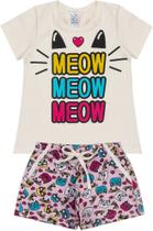 Conj. Blusa Meow e Shortinho Gatinhos de Cotton - Kappes Conj. Blusa Meow e Shortinho Gatinhos de Cotton - Kappes