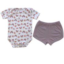 Conj body E short arco iris manga curta Conj body E short arco iris manga curta