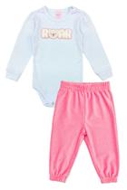 Conj. Body Suedine Branco c/ Calça de Cotelê Rosa