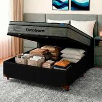 conj. box bau casal+colchao casal ortobom confort black com pillow