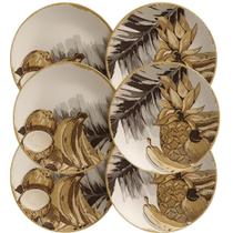 Conj c/6 prato sobremesa frutas e flores água de coco scala