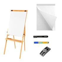Conj Cavalete Flip Chart Porta Bloco Com Quadro Branco Madeira Pinus Ajustável 1,63 / 1,72 Metros 2510 + Bloco Flip Chart 50 Folhas + 1 Marcador Qdo B