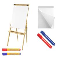 Conj Cavalete Flip Chart Porta Bloco Com Quadro Branco Madeira Pinus Ajustável 1,63 ou 1,72 Metros 2510 + Bloco 50 Folhas + 2 Marcadores Qdo Bco + 2 P