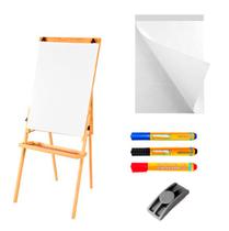 Conj Cavalete Flip Chart Porta Bloco Compacto Com Quadro Branco Madeira Pinus Natural Ajustável 1,63/1,72 Metro 2510 + 1 Bloco 50 Folhas + 3 Marcadore