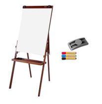Conj. Cavalete Para Flip Chart Com Quadro Branco Madeira Mogno 2515 Souza + 3 Marcador + 1 Apagador Para Quadro Branco